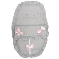Plain Grey/Pink Car Seat Footmuff/Cosytoe With Large Bows & Lace